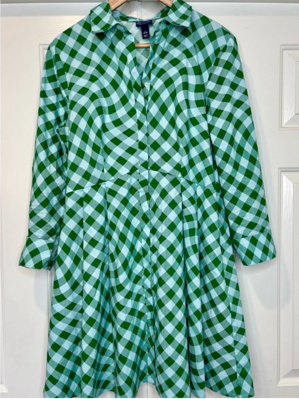 Scoop Green Gingham Shirt Dress Large Fit & Flare Button Front